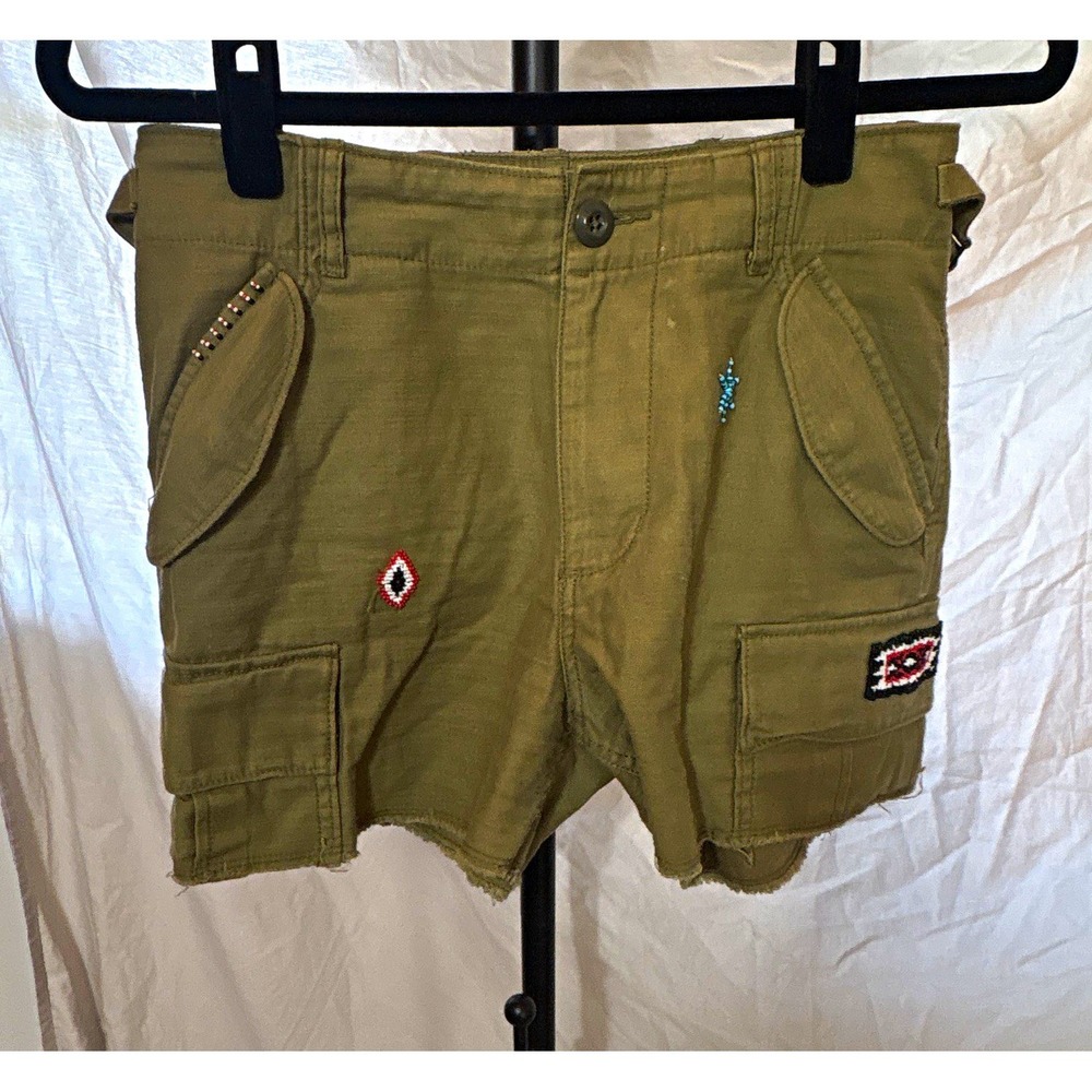Denim & Supply Ralph Lauren Womens 28 Cargo Shorts Olive Embroidered Raw Hem
